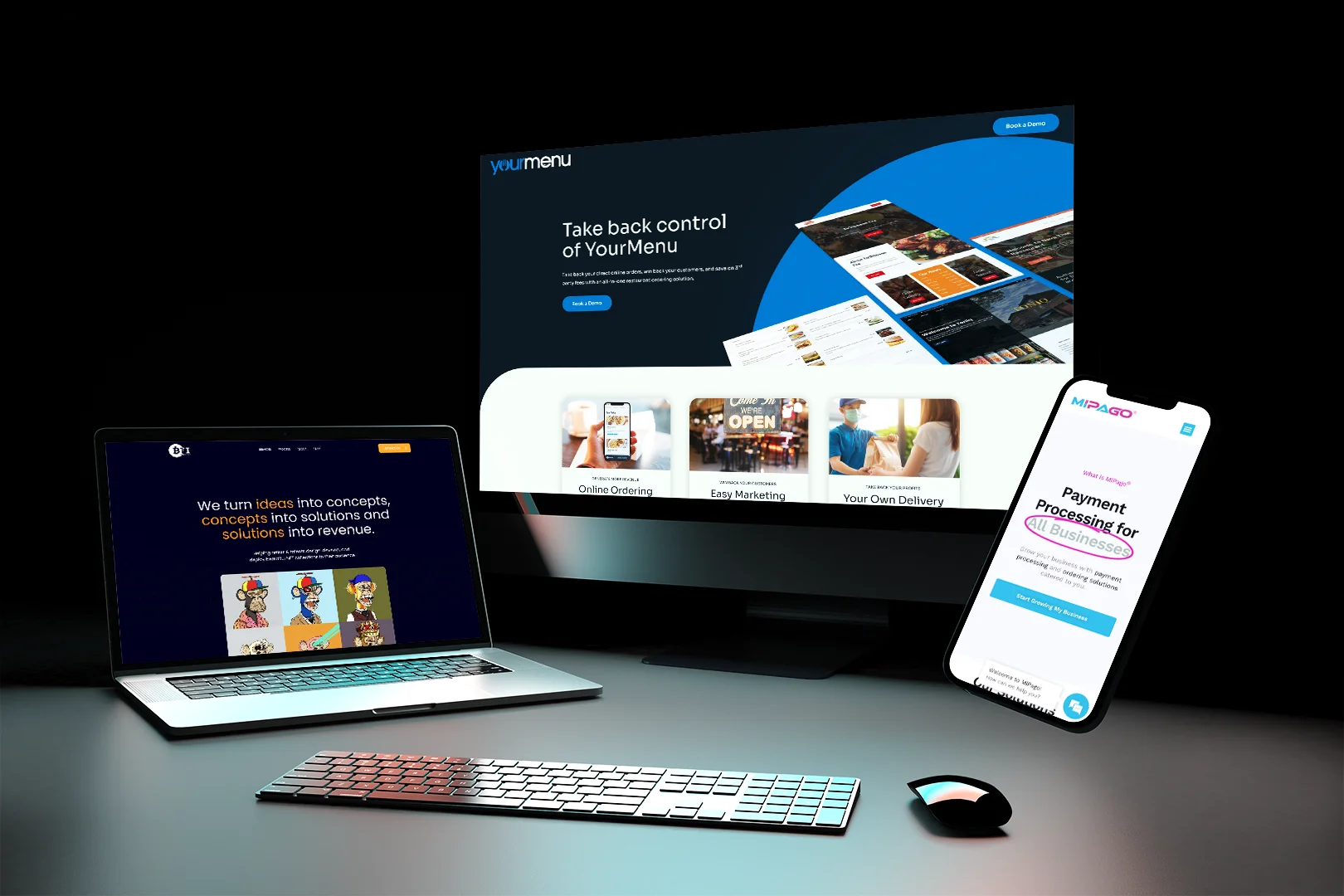 Responsive website shown across multiple device sizes